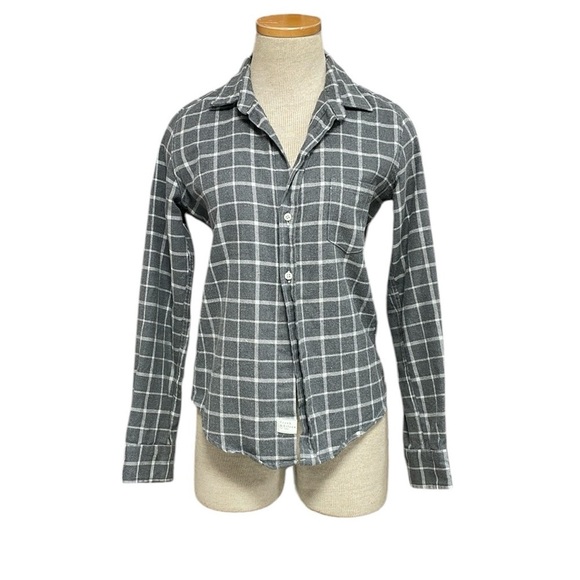 Frank & Eileen Shirt Top Flannel Button Gray Windowpane Plaid Tailored Size XS - Picture 1 of 14